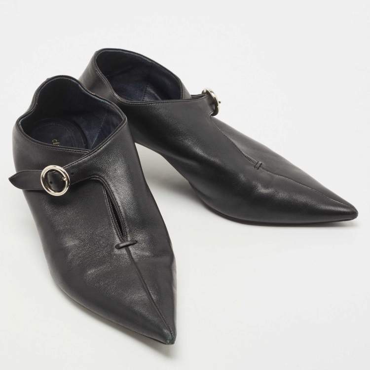 Pre Owned Celine Black Leather Buckle Detail Pointed Toe Booties Size 36