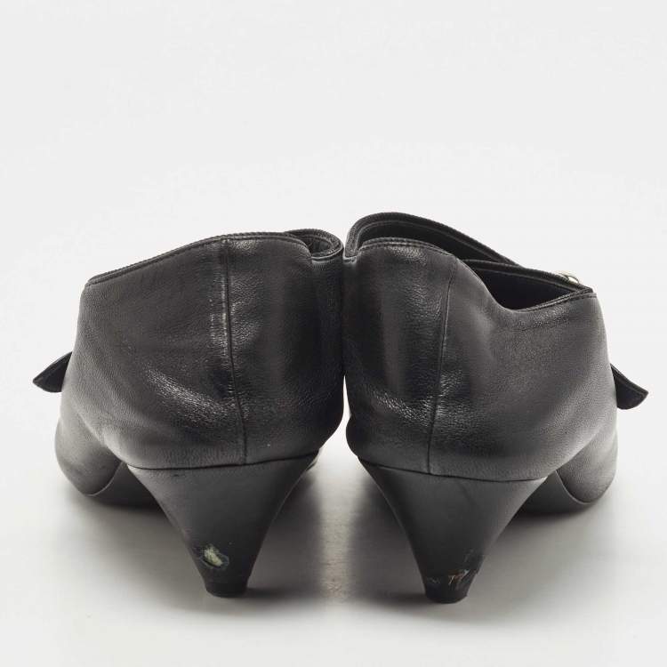 Pre Owned Celine Black Leather Buckle Detail Pointed Toe Booties Size 36