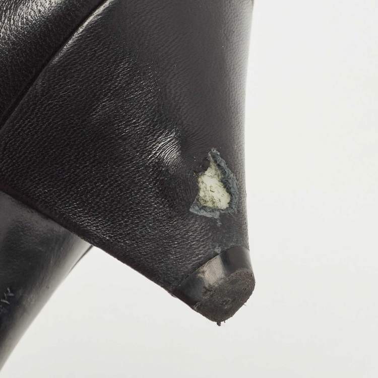 Pre Owned Celine Black Leather Buckle Detail Pointed Toe Booties Size 36