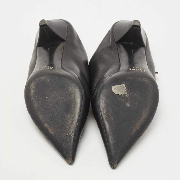 Pre Owned Celine Black Leather Buckle Detail Pointed Toe Booties Size 36