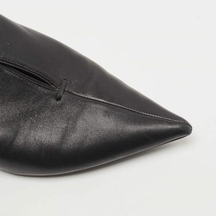 Pre Owned Celine Black Leather Buckle Detail Pointed Toe Booties Size 36