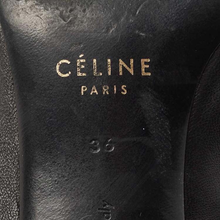 Pre Owned Celine Black Leather Buckle Detail Pointed Toe Booties Size 36