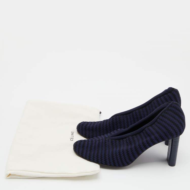 Pre Owned Celine Blue/Black Stretch Fabric V Neck Pumps Size 38