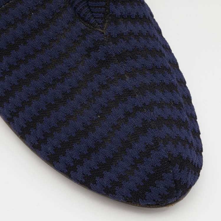 Pre Owned Celine Blue/Black Stretch Fabric V Neck Pumps Size 38
