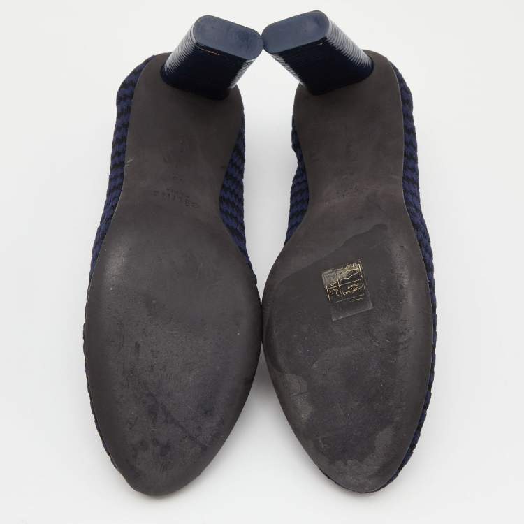Pre Owned Celine Blue/Black Stretch Fabric V Neck Pumps Size 38