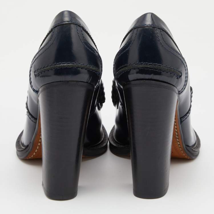 Pre Owned Celine Blue Leather Tassel Loafer Pumps Size 39