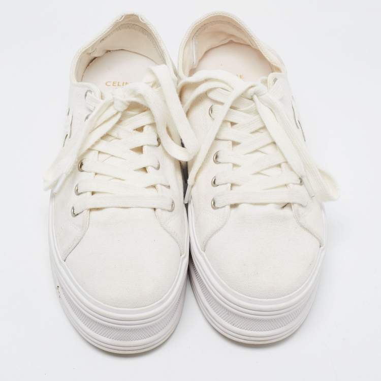 Pre Owned Celine White Canvas  Jane Platform Sneakers Size 40