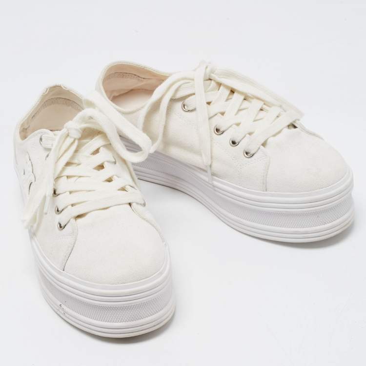 Pre Owned Celine White Canvas  Jane Platform Sneakers Size 40