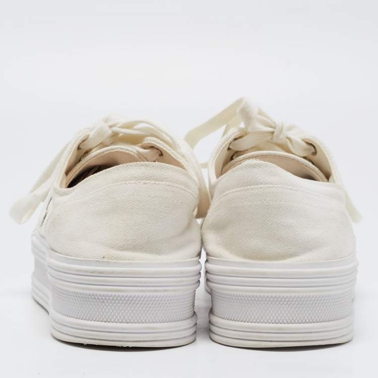 Pre Owned Celine White Canvas  Jane Platform Sneakers Size 40