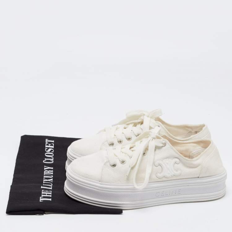Pre Owned Celine White Canvas  Jane Platform Sneakers Size 40