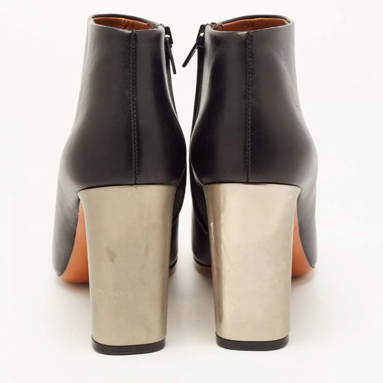 Pre Owned Celine Black Leather Square Toe Ankle Booties Size 39.5