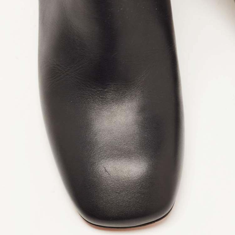 Pre Owned Celine Black Leather Square Toe Ankle Booties Size 39.5