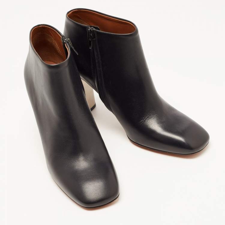Pre Owned Celine Black Leather Square Toe Ankle Booties Size 39.5