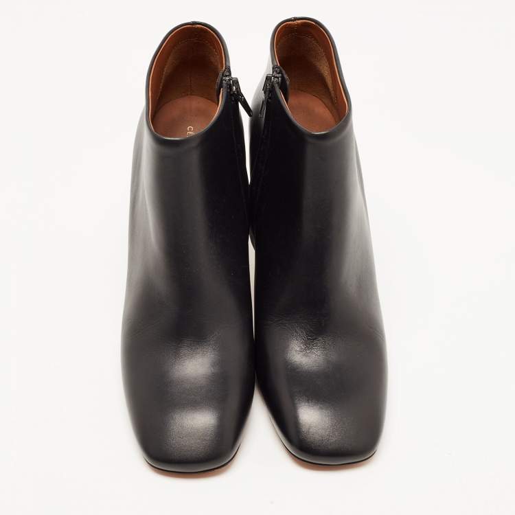 Pre Owned Celine Black Leather Square Toe Ankle Booties Size 39.5