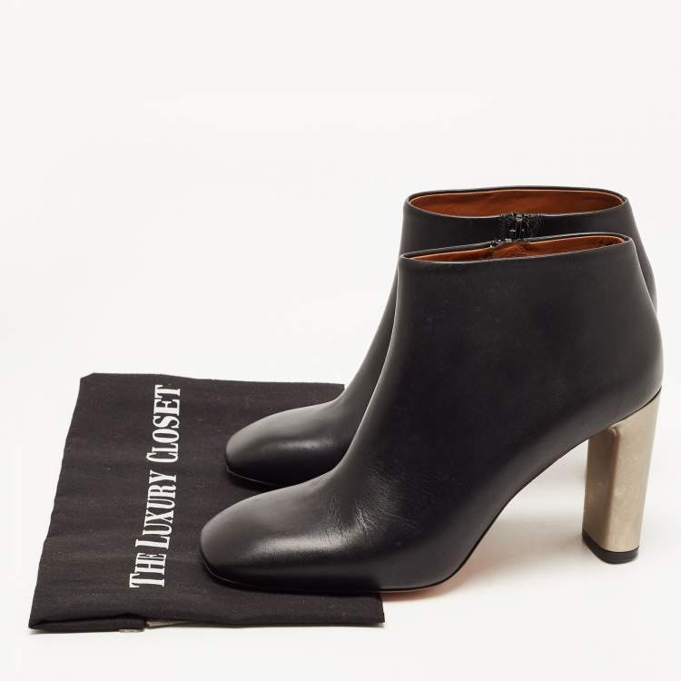 Pre Owned Celine Black Leather Square Toe Ankle Booties Size 39.5