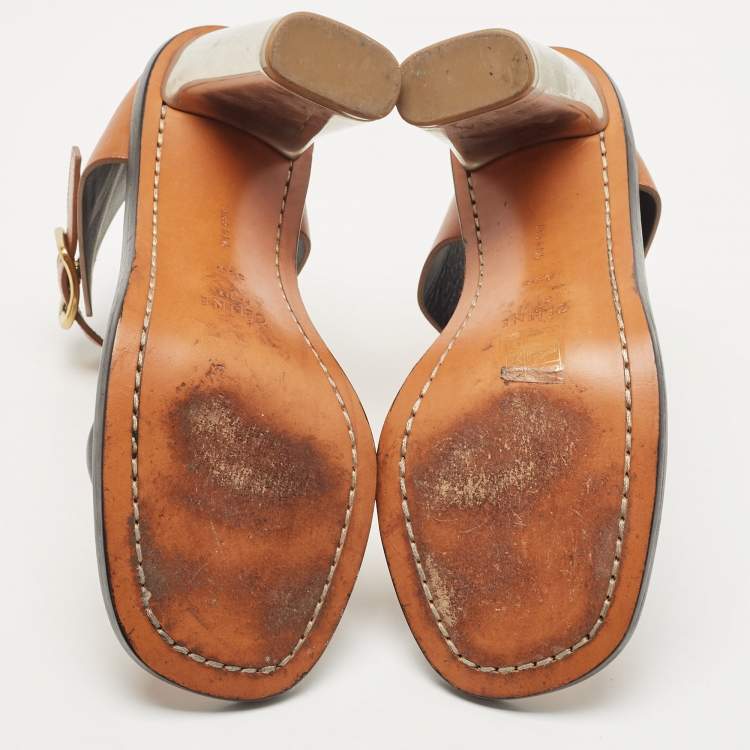 مملوكة مسبقًا Celine Tan/Black Leather Bam Bam Sandals Size 38.5