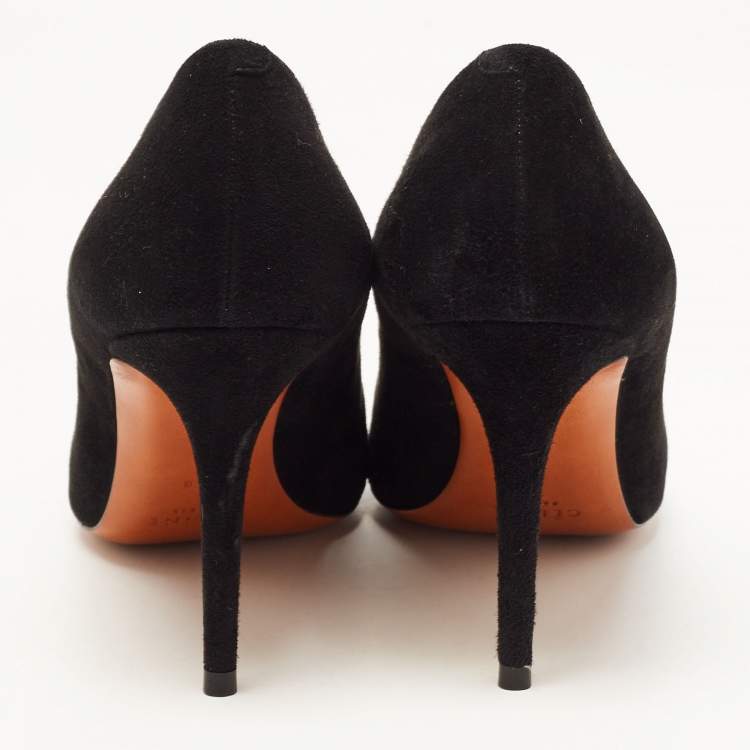 Pre Owned Celine Black Suede V Neck Pointed Toe Pumps Size 38