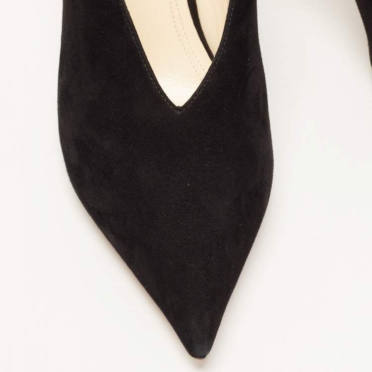 Pre Owned Celine Black Suede V Neck Pointed Toe Pumps Size 38