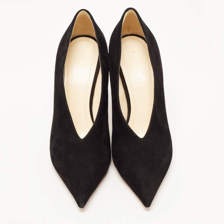 Pre Owned Celine Black Suede V Neck Pointed Toe Pumps Size 38