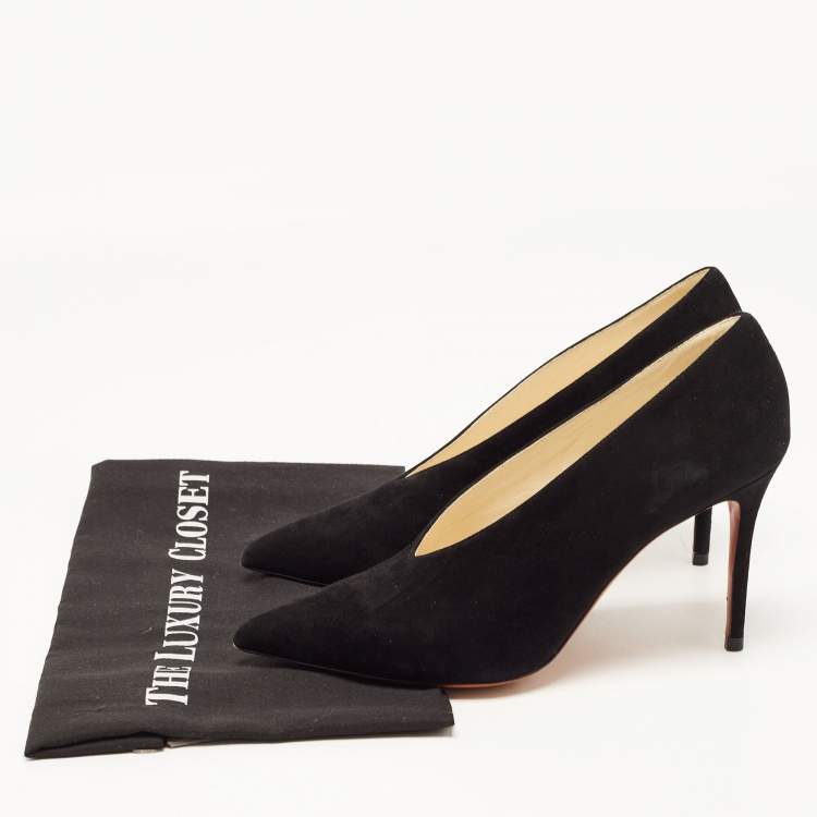 Pre Owned Celine Black Suede V Neck Pointed Toe Pumps Size 38