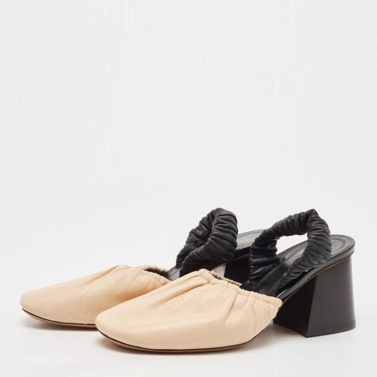 Pre Owned Celine Beige/Black Leather Slingback Pumps Size 36