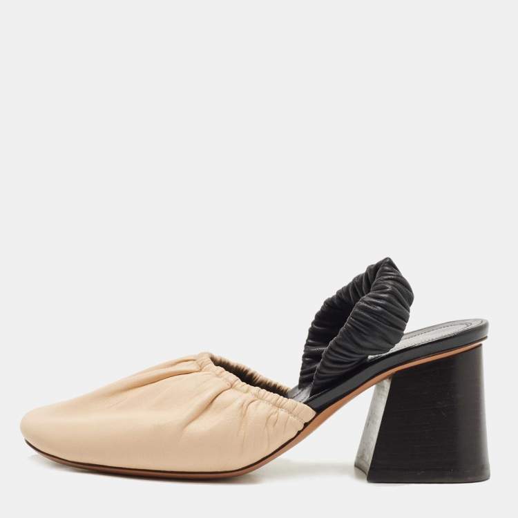 Pre Owned Celine Beige/Black Leather Slingback Pumps Size 36