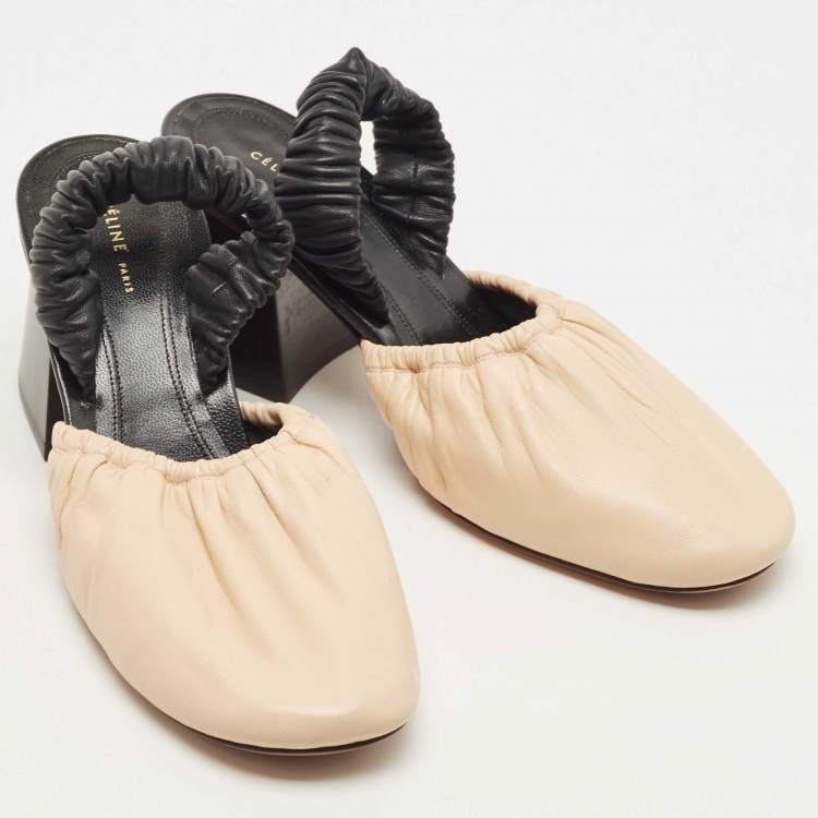 Pre Owned Celine Beige/Black Leather Slingback Pumps Size 36
