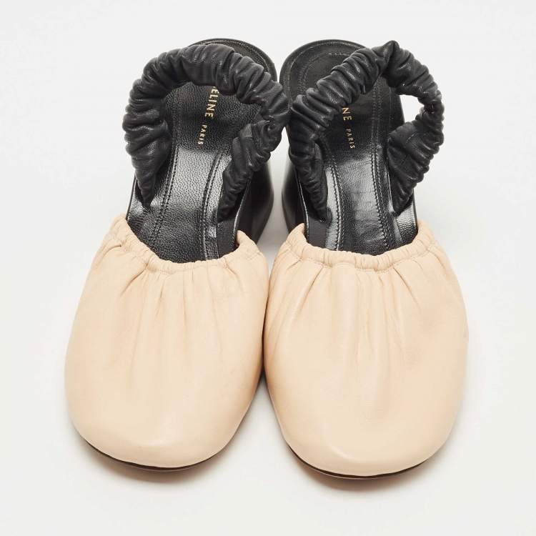 Pre Owned Celine Beige/Black Leather Slingback Pumps Size 36