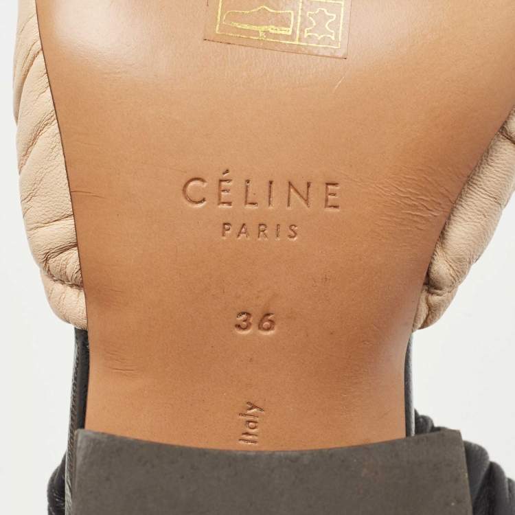 Pre Owned Celine Beige/Black Leather Slingback Pumps Size 36