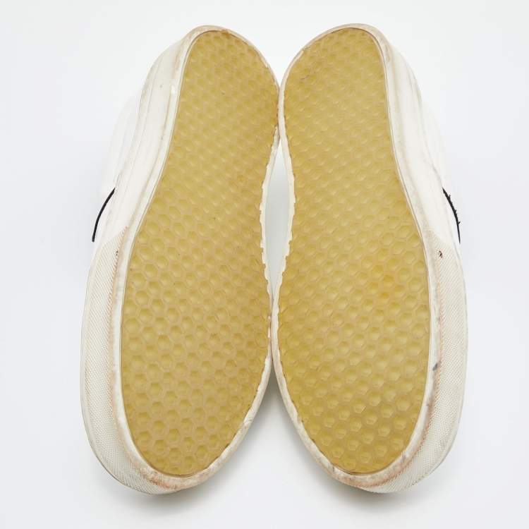 Pre Owned Celine White/Black Leather Slip On Sneakers Size 37
