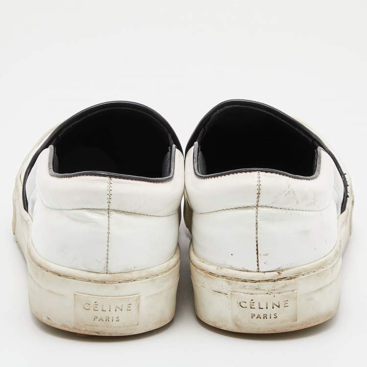 Pre Owned Celine White/Black Leather Slip On Sneakers Size 37