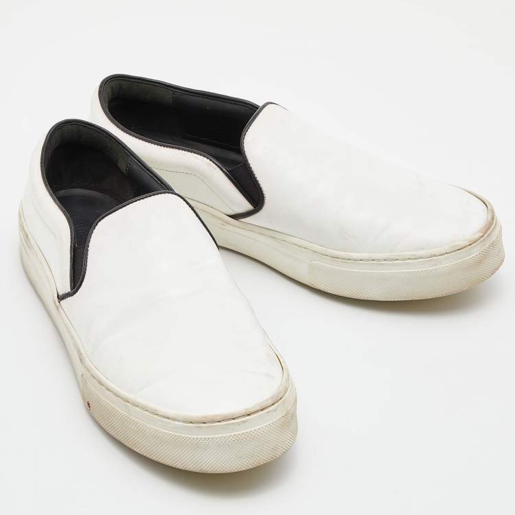 Pre Owned Celine White/Black Leather Slip On Sneakers Size 37