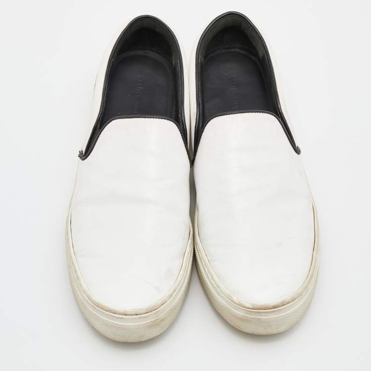 Pre Owned Celine White/Black Leather Slip On Sneakers Size 37
