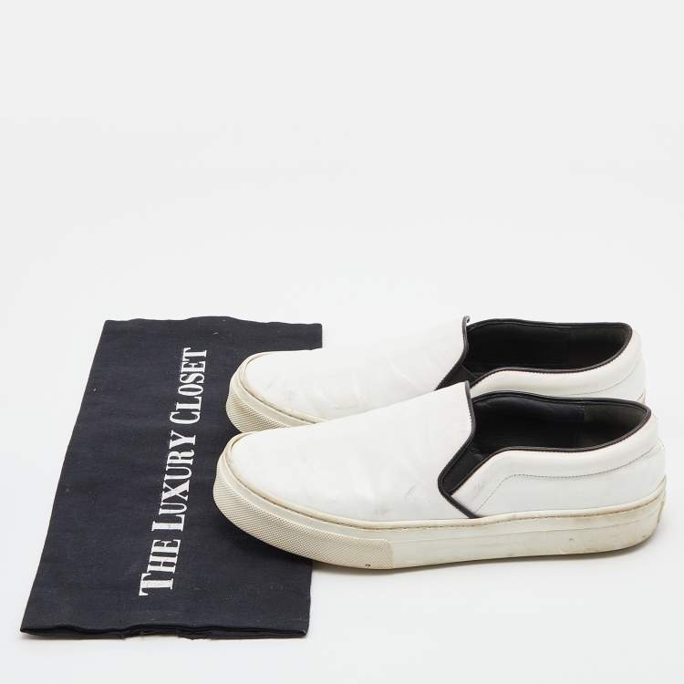 Pre Owned Celine White/Black Leather Slip On Sneakers Size 37