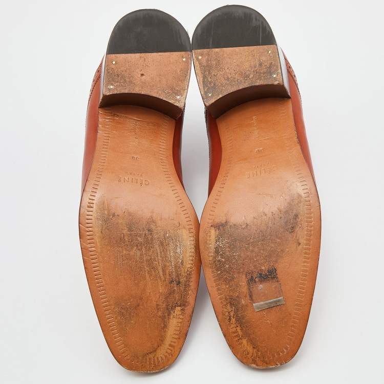 Pre Owned Celine Brown Leather Block Heel Ankle Booties Size 38