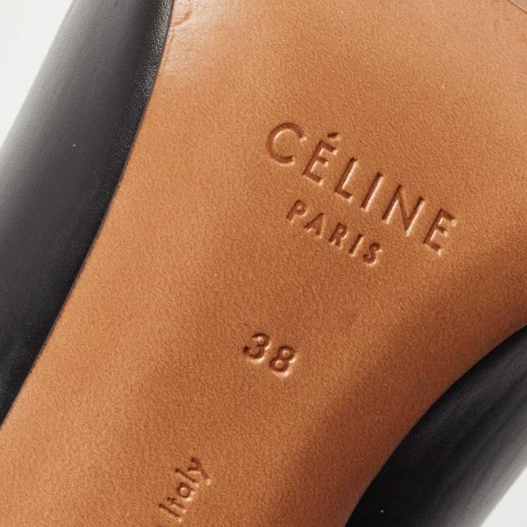 Pre Owned Celine Black Leather V Neck Pumps Size 38