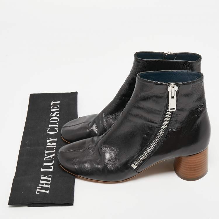 Pre Owned Celine Black Leather Block Heel Ankle Boots Size 38