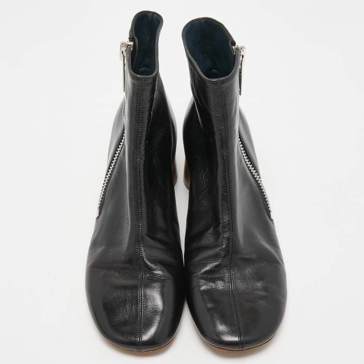 Pre Owned Celine Black Leather Block Heel Ankle Boots Size 38