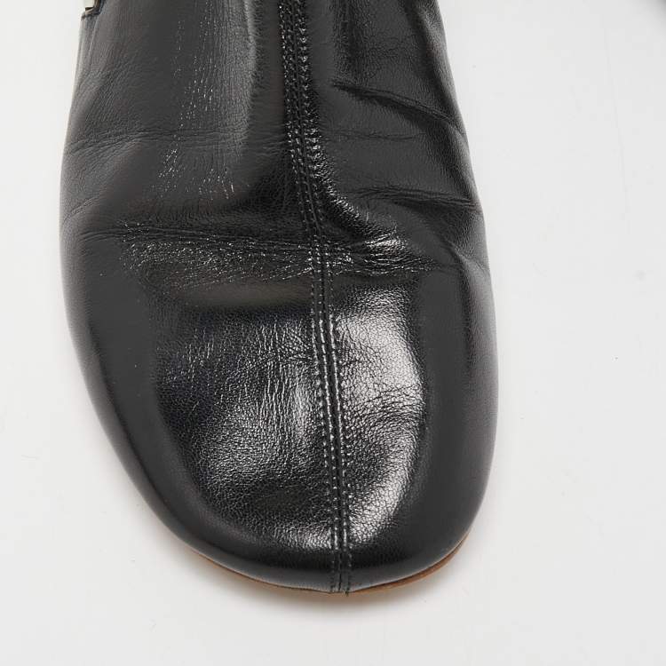 Pre Owned Celine Black Leather Block Heel Ankle Boots Size 38