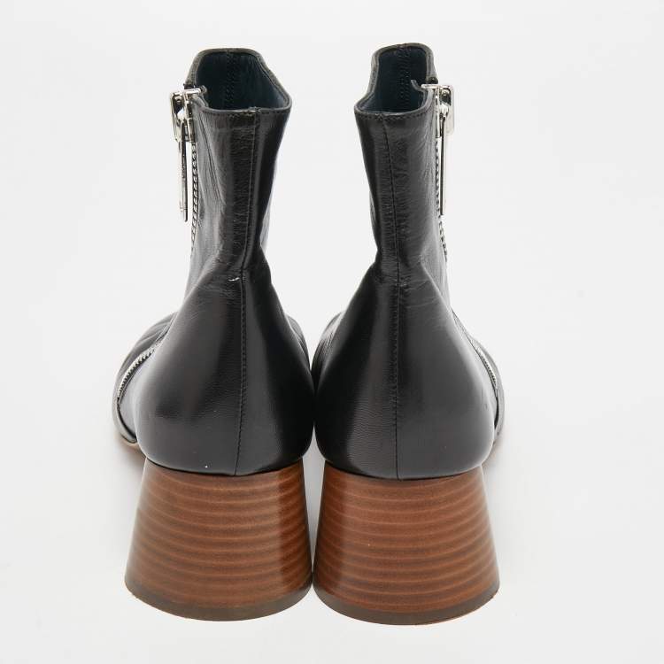 Pre Owned Celine Black Leather Block Heel Ankle Boots Size 38