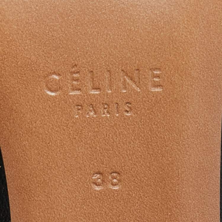 Pre Owned Celine Black Leather Block Heel Ankle Boots Size 38