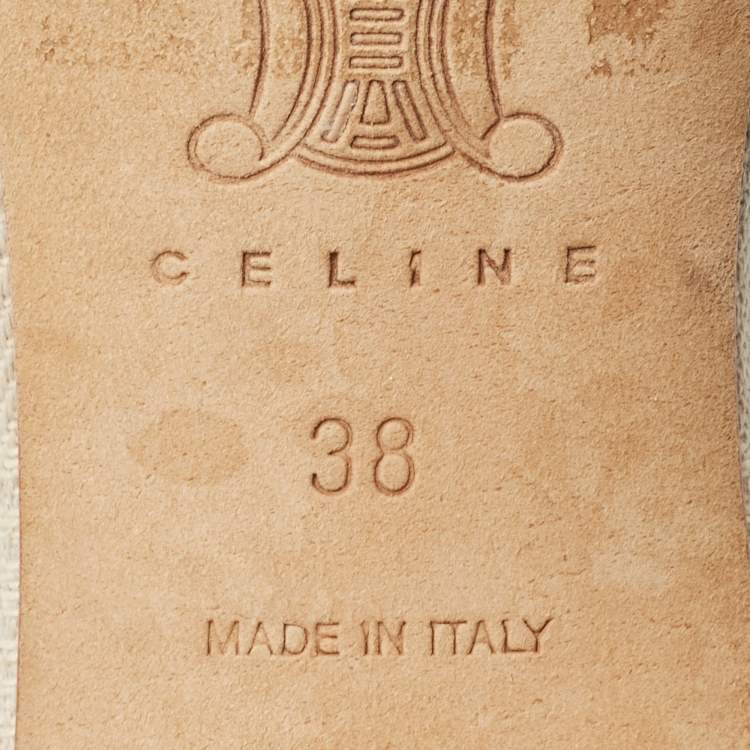 Pre Owned Celine Two Tone Macadam Canvas and Leather Slide Sandals Size 38