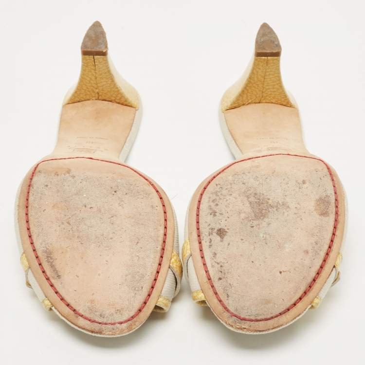 Pre Owned Celine Two Tone Macadam Canvas and Leather Slide Sandals Size 38