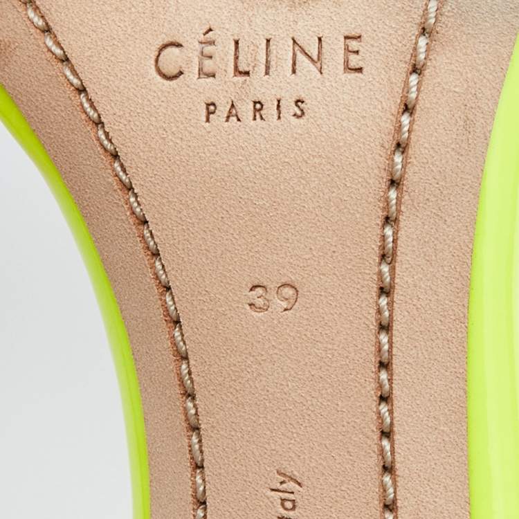 Pre Owned Celine Neon Yellow Patent Leather Ankle Strap Sandals Size 39
