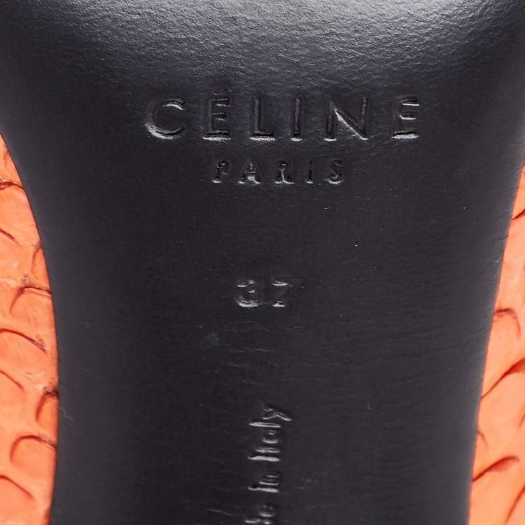 Pre Owned Celine Orange Python Leather Pointed Toe Pumps Size 37
