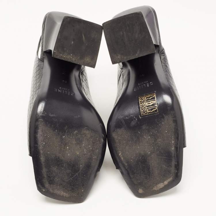 Pre Owned Celine Black Croc Embossed Leather Slingback Open Toe Sandals Size 38