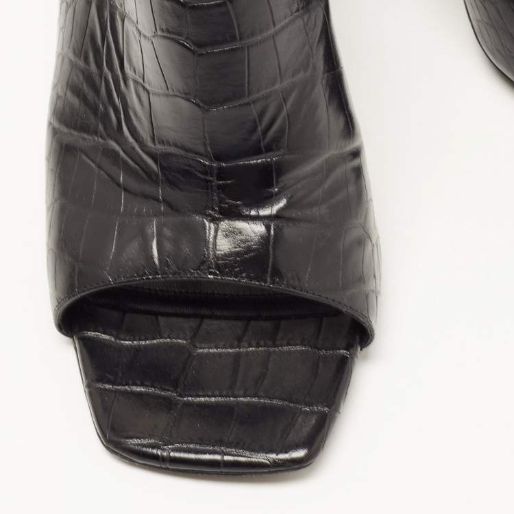 Pre Owned Celine Black Croc Embossed Leather Slingback Open Toe Sandals Size 38