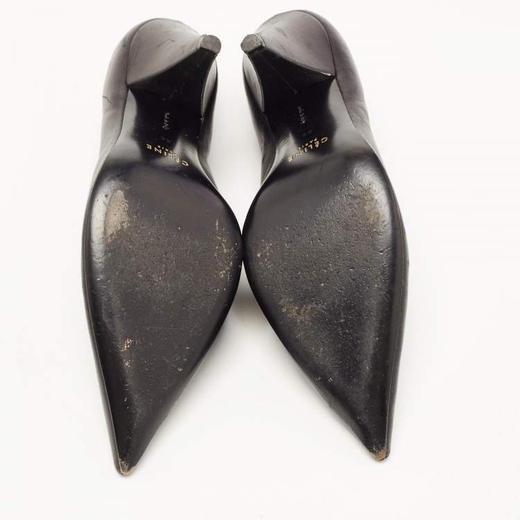 Pre Owned Celine Black Leather V Neck Pointed Toe Pumps Size 38
