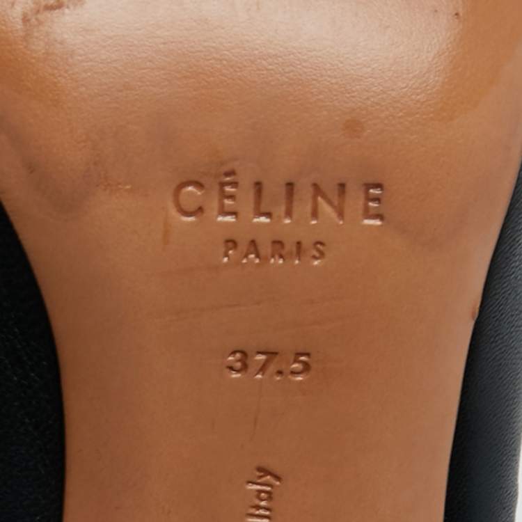 Pre Owned Celine Dark Green Leather Scrunch Ballerina Block Heel Pumps Size 37.5