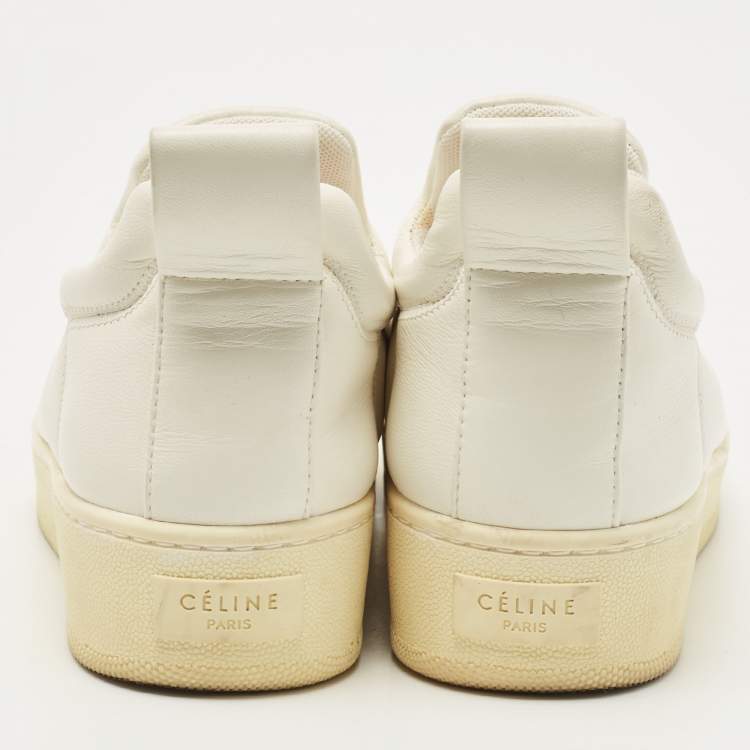 Pre Owned Celine Off White Leather Slip On Sneakers Size 37